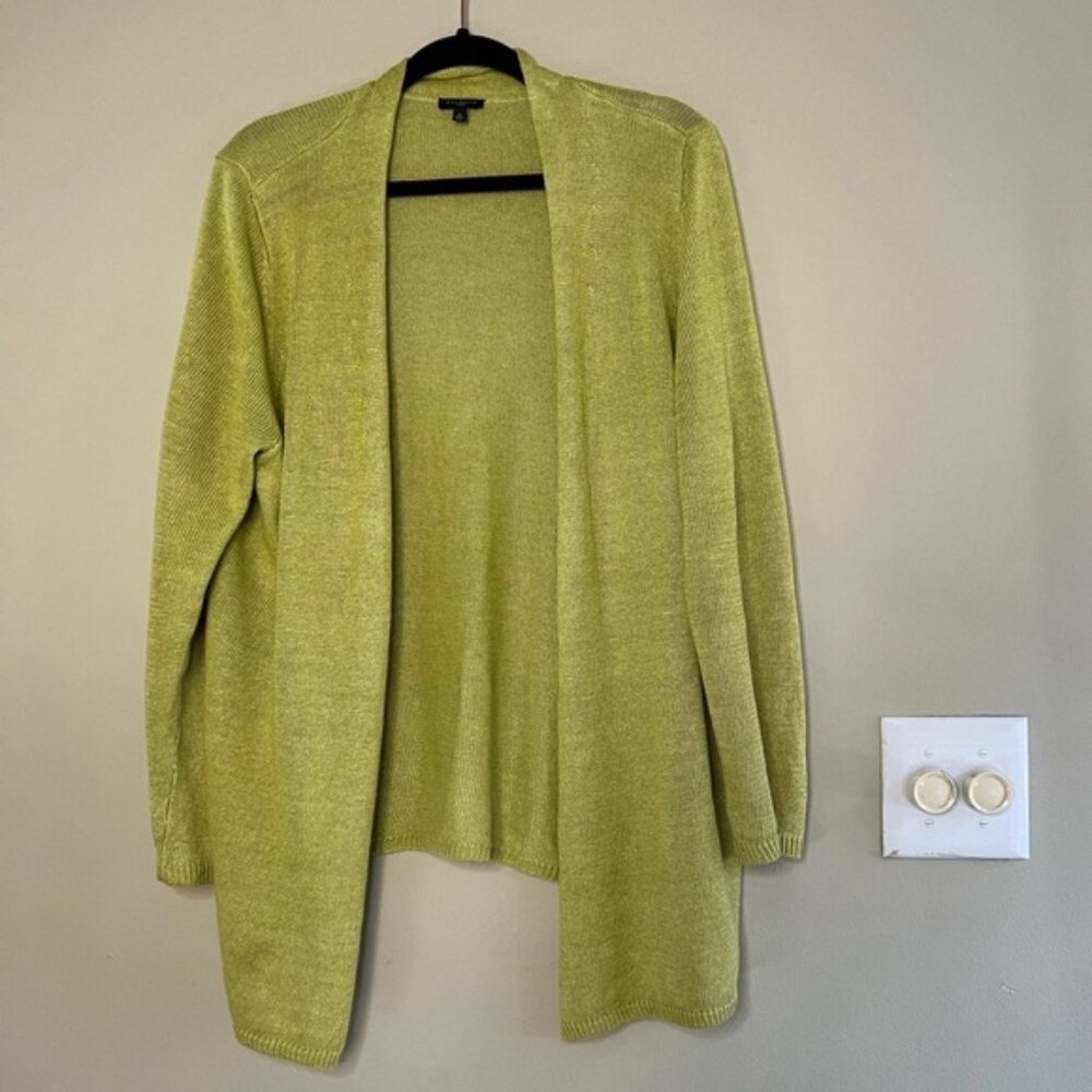 Talbots 100% Linen Chartreuse Cardigan